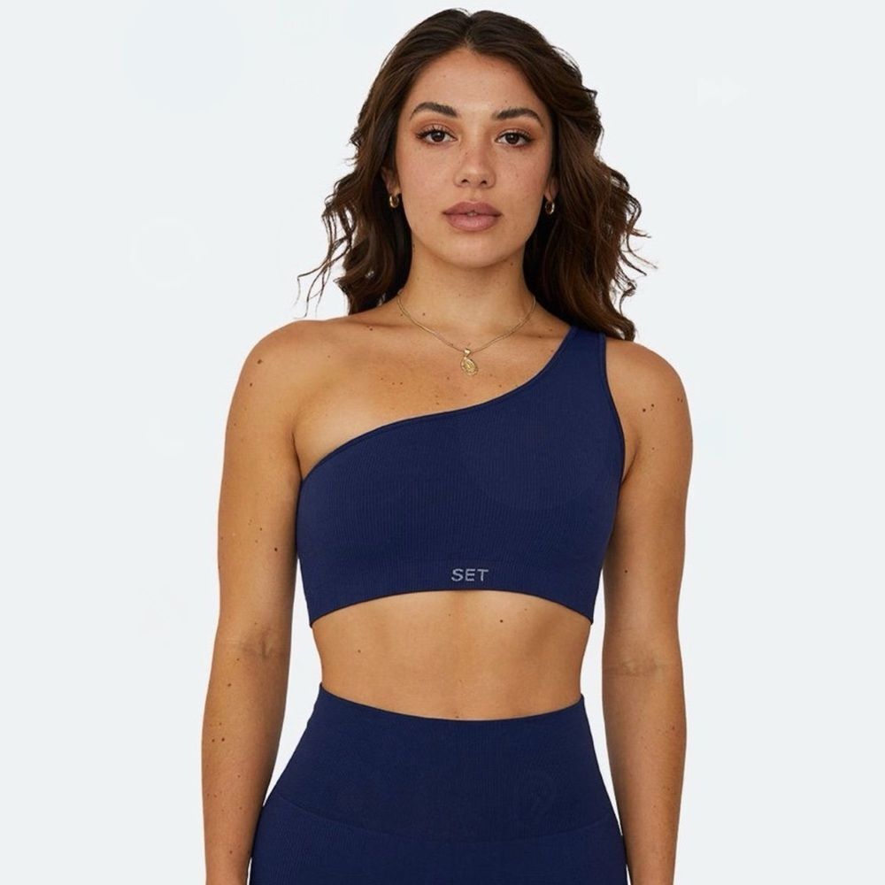 Set active sculptflex teal color One-Shoulder Crop Top sports bra size Small